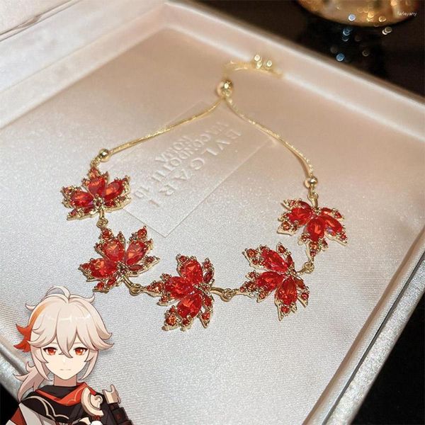 Bracelets porte-bonheur Genshin Impact Kazuha feuilles écarlates Cosplay Bracelet rouge fille accessoires de mode fête mariages accessoires de déguisement cadeau
