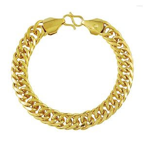 Bracelets de charme Véritable bracelet en or 24 carats 10 mm sur le côté cubain pour hommes et femmes, bijoux cadeaux
