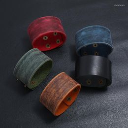 Bedelarmbanden echte lederen punk heren armband eenvoudige mode platte sieraden zwart bruin blauw groen rood cadeau