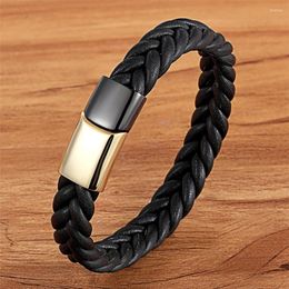 Bracelets de charme Géométrique tressé en acier inoxydable Boucle Fermoir Bracelet en cuir véritable pour hommes Combinaison de couleurs Design Accessoires à la main