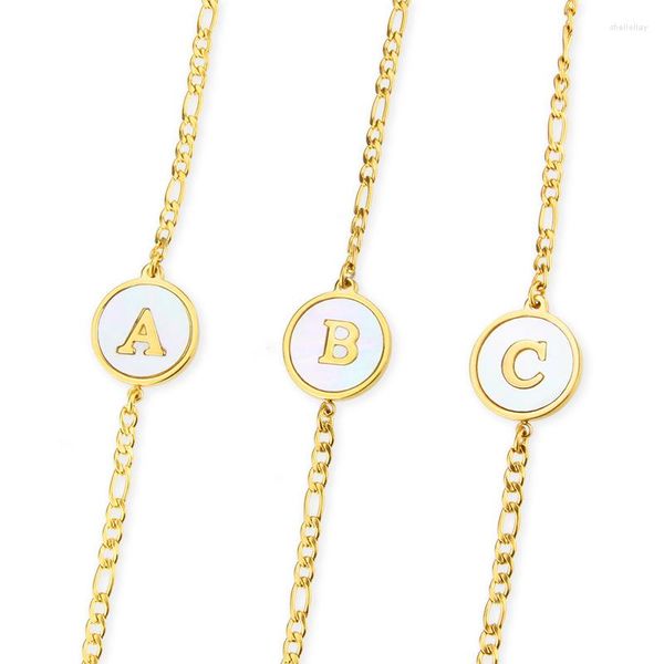 Bracelets porte-bonheur géométrique coquille ronde A-Z Alphabet 26 initiales Bracelet pour femmes famille amis lettres nom chaînes bijoux cadeaux