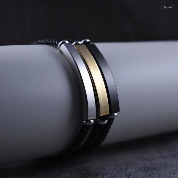 Bracelets porte-bonheur géométriquement noir/or/argent couleur acier inoxydable noir tresse Bracelet accessoires bijoux pour hommes