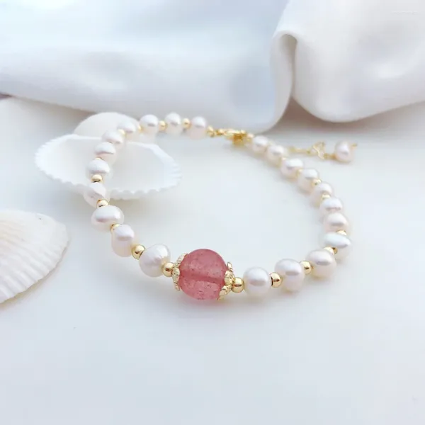 Bracelets de charme Girlish mignon perle d'eau douce gemme naturelle fraise Quartz Bracelet pour les femmes cadeau