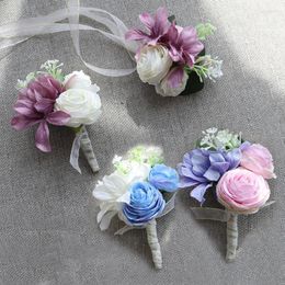 Bracelets de charme filles demoiselle d'honneur poignet fleurs marié rose corsage pour mariage bal boutonnière satin bracelet tissu main