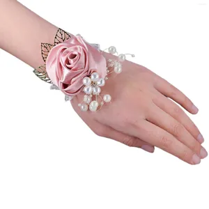 Bracelets de charme Filles Demoiselle D'honneur Poignet Fleurs Fleur Avec Fausse Perle Perle Décor Pour Tenue De Mariage