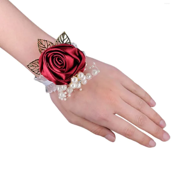 Bracelets de charme Girls Proms Flower Trip Corsage Demaine d'honneur Perle Red Rose Corsages pour la cérémonie de retour