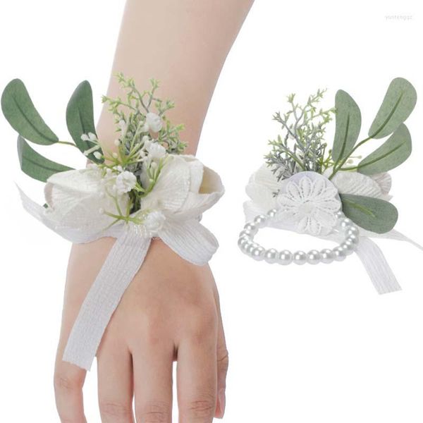 Bracelets porte-bonheur filles poignet fleurs demoiselle d'honneur mariage bal boutonnière Bracelet tissu main accessoires