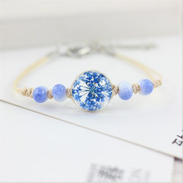 Bracelets porte-bonheur boule de verre tissé Bracelet armure réglable bricolage à la main fleurs séchées perles femmes bijoux de mode