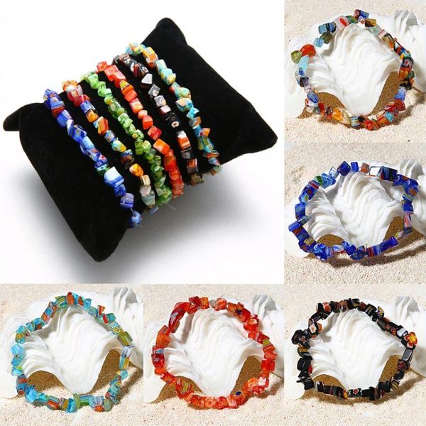 Pulseras de encanto de vidrio triturado piedra con cuentas pulsera elástica para mujeres azul verde natural hecho a mano cuerda elástica regalo de joyería