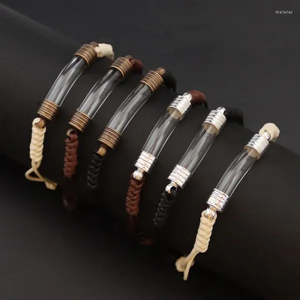 Brazalete con brazalete de vidrio para tubo curvado con diseño de botella de cinabar cable de cable de cable tejido hecho a mano de alta calidad.