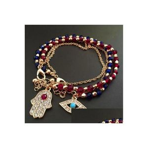 Bracelets de charme Glod Evil Eye Charm Bracelet Perles rouges et bleues avec Hamsa Main Turc Kabh de Fatima Drop Livraison Bijoux Dhgarden Dhznp