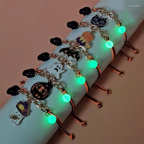 Bracelets de charme brillent dans le noir Halloween citrouille crâne chauve-souris fantôme tressé bracelet de perles pour femmes fille mode réglable bijoux cadeaux