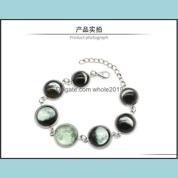 Pulseras con dijes que brillan en la joyería oscura Lunar Cabochon Cúpula de cristal Pulsera Pseira brillante Entrega directa DH908