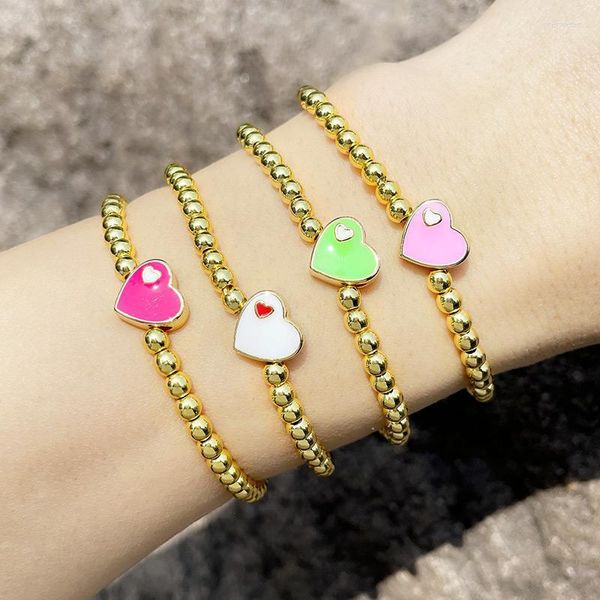 Pulseras con dijes, cuentas de oro, cadena, corazón pequeño para mujer, niña, pulsera de esmalte de cobre, regalo, joyería bonita al por mayor Brtd99Charm Inte22