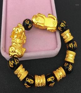 Bracelets de charme Bracelet en or imitation Vietnam Shakin Six caractères Mantra perlé sable bonne chance chinois Double Pixiu bijoux 7899178