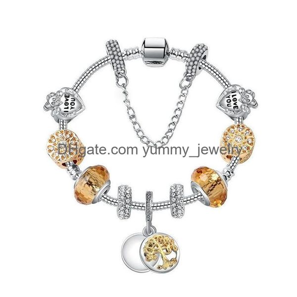 Charme Bracelets Or Charme Perles Bracelet 925 Sier Coeur Cristal Bracelets Brins Arbre Vie Pendentif Perlé Bracelet Femmes Filles Mode Dhrc3