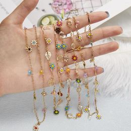 Bedelarmbanden gouden kleur madeliefje bloemketen armband ingesteld voor vrouwen kleurrijke ketting enklet trendy elegante feestjuwelen cadeaus aangepast