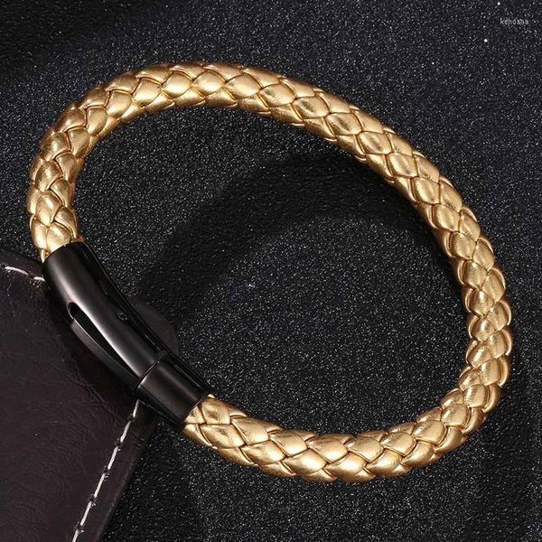 Pulseras con abalorios de Color dorado, pulsera de cuero trenzado hecha a mano para hombre, cierre de Metal Punk, joyería para mujer, venta al por mayor BB0521J