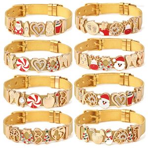 Charm Bracelets Gold Color Santa Claus Snowman Deer Slide Beads Fit Pulsera de malla de acero inoxidable para Mujeres Hombres Regalo de joyería de Navidad