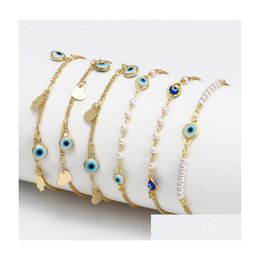 Charm Bracelets Gold Evil Blue Eye Lucky Turkish Eyes Pulsera para mujeres niñas Beach Jewelry Party Gift 10 Styles Drop Delivery Dh4Gn
