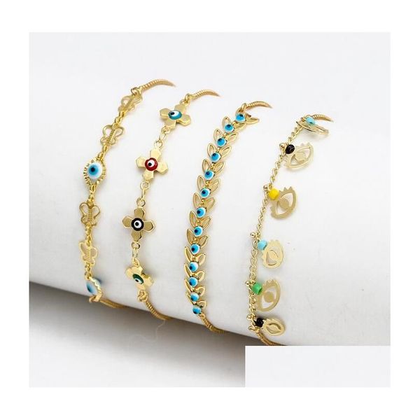 Charm Bracelets Gold Evil Blue Eye Lucky Turkish Eyes Pulsera para mujeres Girls Beach Jewelry Party Gift 10 Styles al por mayor Deli Dhxpb