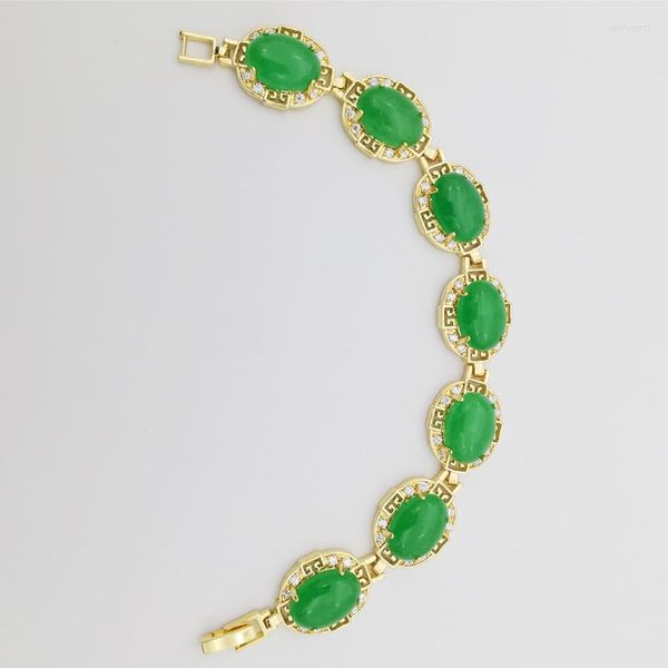 Bracelets à breloques Plaque d'or Jades Perles ovales Coupe creuse Bracelet en strass incrusté Amulette 7 