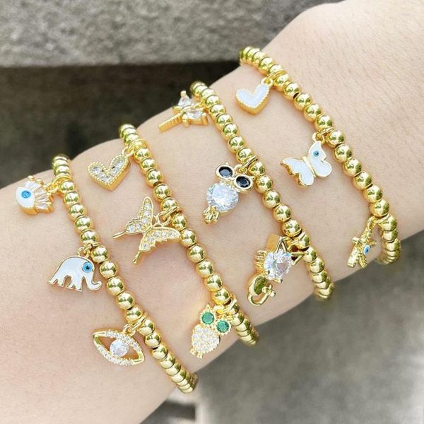 Pulseras con abalorios, cuentas elásticas chapadas en oro para mujeres y niñas, ojos azules esmaltados, joyería de la suerte, regalos de amistad, Ojo Turco Brth57