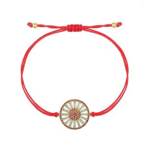 Bedelarmbanden vergulde vergulde koperen kubieke zirkonia stenen zonnebloem armband vrouwen grijs zwart rood snaar handgemaakte vriendschap sieraden aanwezig