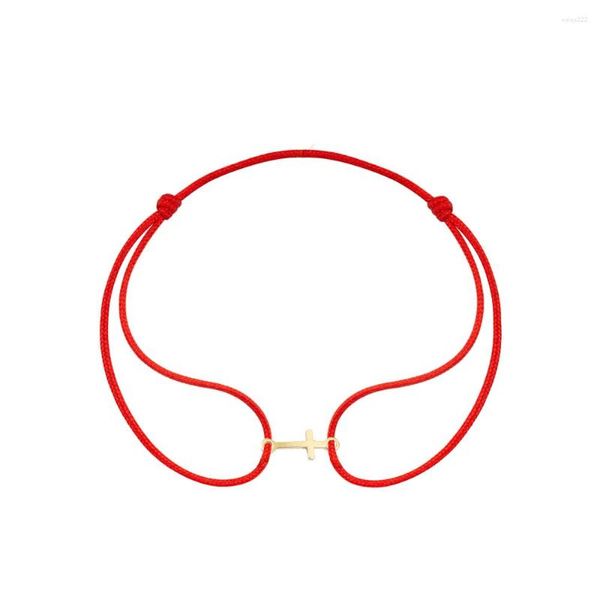 Braceletas Charlets Cross de acero inoxidable de acero inoxidable Delicado pulsera de cuerda roja para mujeres Regalo de joyería de hilo negro ajustable