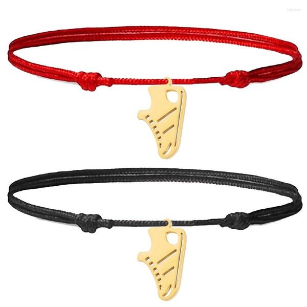 Pulseras con dijes Mini zapatos de acero inoxidable chapados en oro Pulsera de hilo negro para mujer Cadena roja de la suerte ajustable Amistad hecha a mano