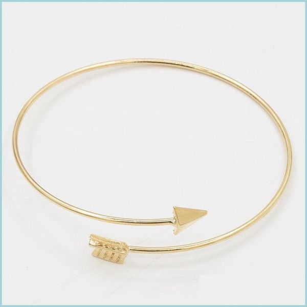 Bracelets de charme Gold Sier Arrow Cuff Bracelet Bracelet pour femmes Bijoux fins Bracelets en gros Drop Livraison Dh4Uc