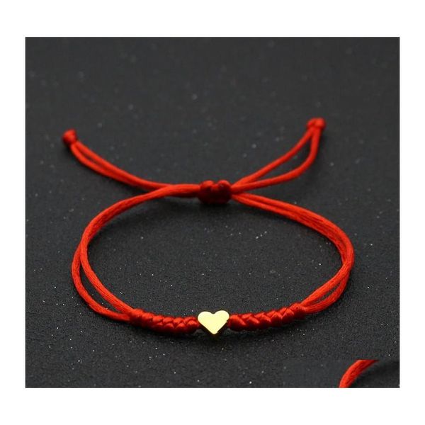 Bracelets de charme Gold Sier Love Heart Bracelet Couple Wish Lucky Red String Tressé réglable pour femmes hommes bijoux Drop Livraison Otfuh