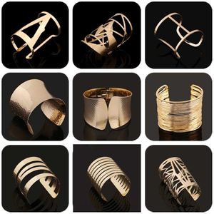 Bedelarmbanden Goud Zilver Kleur Holle Brede Manchet Armbanden Armbanden Voor Vrouwen Mannen Punk Geometrische Legering Open Grote Bangle Armband mode-sieraden Q230925