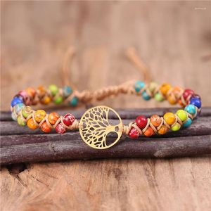 Pulseras de encanto Árbol de oro de la vida 7 Chakra Imperial Jasper Con cuentas Macrame Pulsera trenzada Envoltura de cadena tejida étnica al por mayor