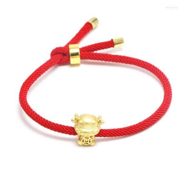 Bracelets de charme Bracelet de corde rouge de vache d'or 2022 année de boeuf chinois Tradition mascotte du zodiaque Fortunes bénédiction chanceuse Rodn22