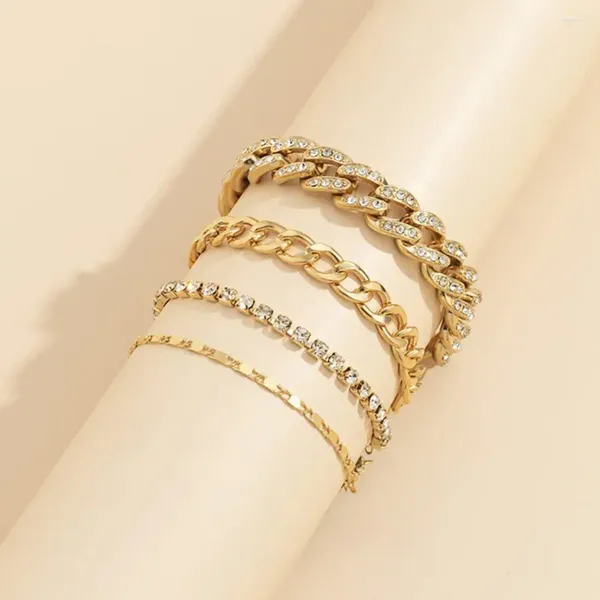 Bracelets de charme Bracelet de finition dorée Ensemble bohème strass 4 pièces réglable pour femmes filles