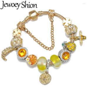 Bedelarmbanden gouden blad fruit bijen kraal met bloem hangend diy merk armband mode sieraden voor vrouwen jochie maken cadeau