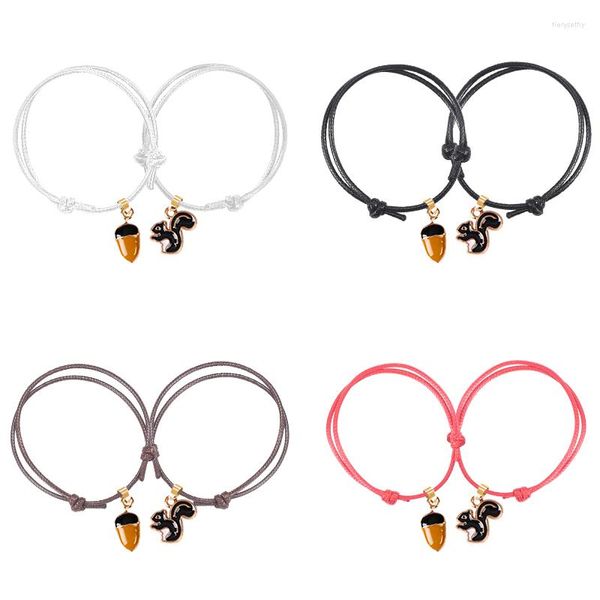 Bracelets de charme Bon ami 2 pièces Ensemble Bracelet Animal Noir Écureuil Brun Pin Pendentif Pendentif Mode Hommes et Femmes Saint Valentin