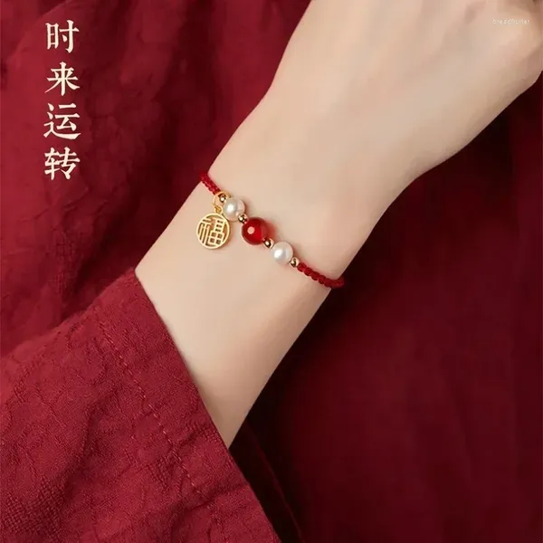 Bracelets de charme Bonne chance perles d'agate et bracelet perlé pour les femmes tissées à la main avec une année de naissance