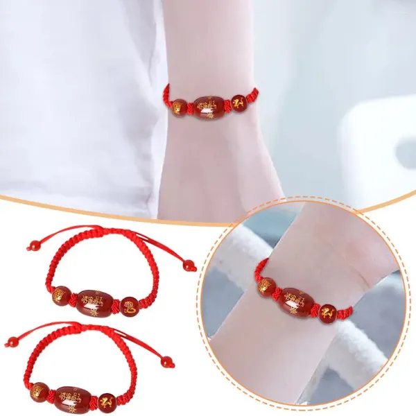 Bracelets de charme bonne chance Bracelet d'agate rouge chaîne perlée tempérament ethnique raffiné année tendance 2024 décor bijoux P9D8