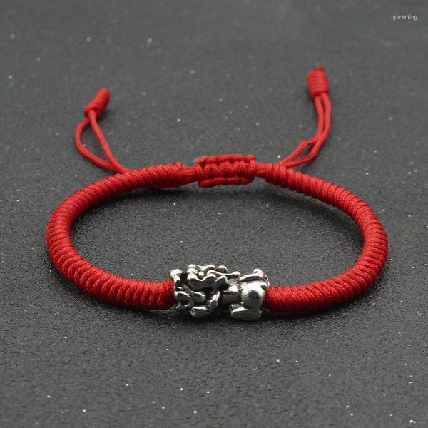 Bracelets de charme Bonne chance Bracelet de fil rouge Hommes Femmes Vintage Argent Couleur Brave Troupes Richesse Prospérité Braslet Réglable Brazalete