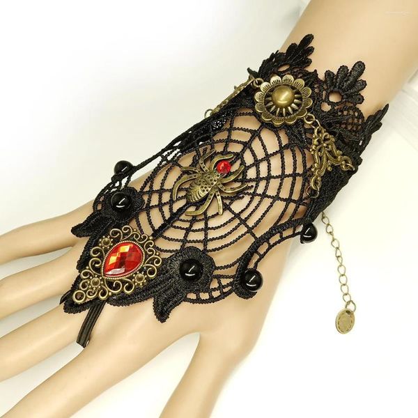 Bracelets à breloques Araignée de bonne qualité sur le bracelet en dentelle gothique vintage en toile d'araignée évidée