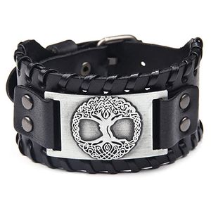 Charm Bracelets Gothic Design Nordic Viking Odin Tree Of Life Bracelet For Men Hand Woven Wide Leather Adjustable Punk Jewelry