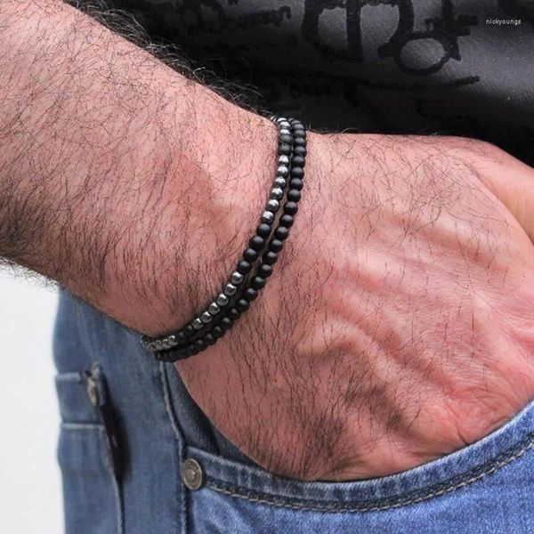 Bracelets de charme bijoux gothiques personnalité croix bracelet de perles ensemble pour hommes mode noir pierre naturelle garçon mâle cadeau d'anniversaire