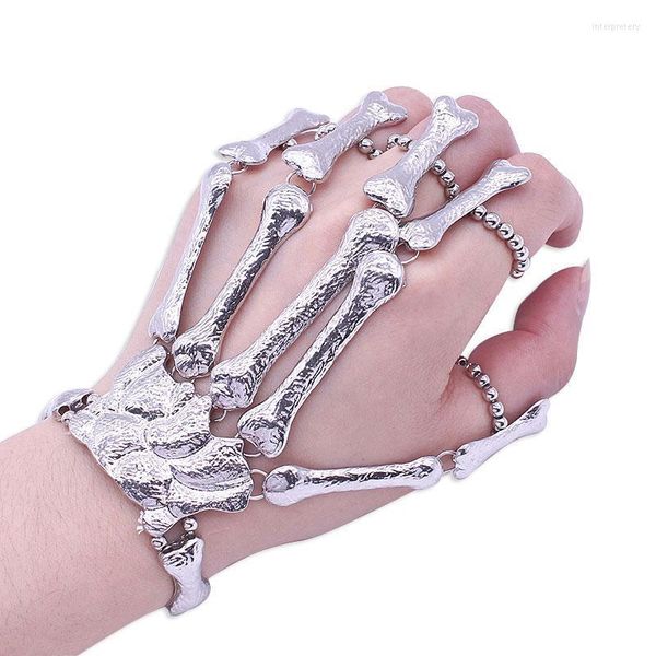 Pulseras de encanto gótico punk cráneo dedo para mujeres club nocturno esqueleto hueso mano brazaletes flexibles regalo de halloweencharm inte22