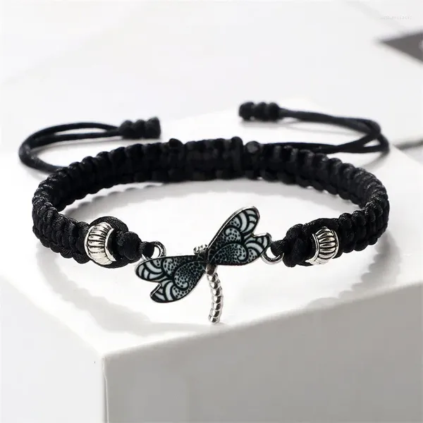 Bracelets de charme Bracelet de mode libellule grise classique chaîne de corde tressée noire à la main pour femmes hommes cadeaux de bijoux réglables