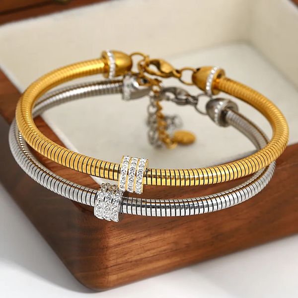 Bracelets de charme Greatera en acier inoxydable élasticité chaîne anneau bracelet pour femmes plaqué or bijoux réglables 231011