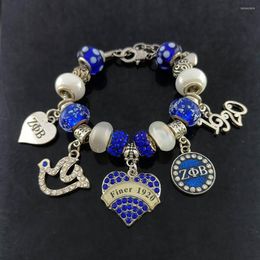 Bracelets porte-bonheur sororité grecque personnalisé 2023 arrivées de mode bleu amour Chare avec Zpb blanc grand trou perles Bracelet bijoux