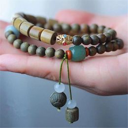Bracelets de charme Green 6 mm Perles de santal naturel Bangles pendentifs de lotus pour femmes Bouddhiste Bouddha Bois Perle Perle mala Unisexe Hommes