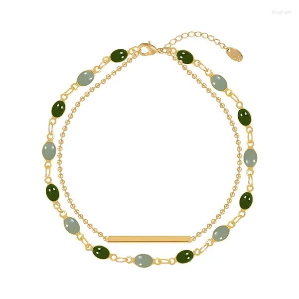 Bracelets de charme perles vertes pour femmes tourmaline 2 couches Bracelet de vacances de yoga Bijoux de collier de haute qualité